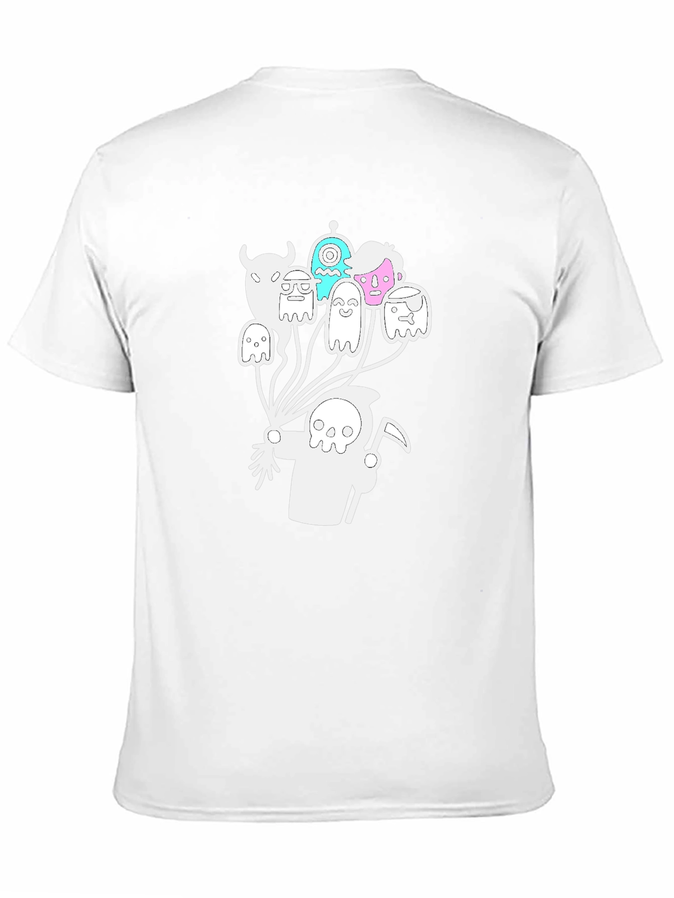 Grim Reaper Ghost Balloon Graphic Tee - Black Cotton Blend