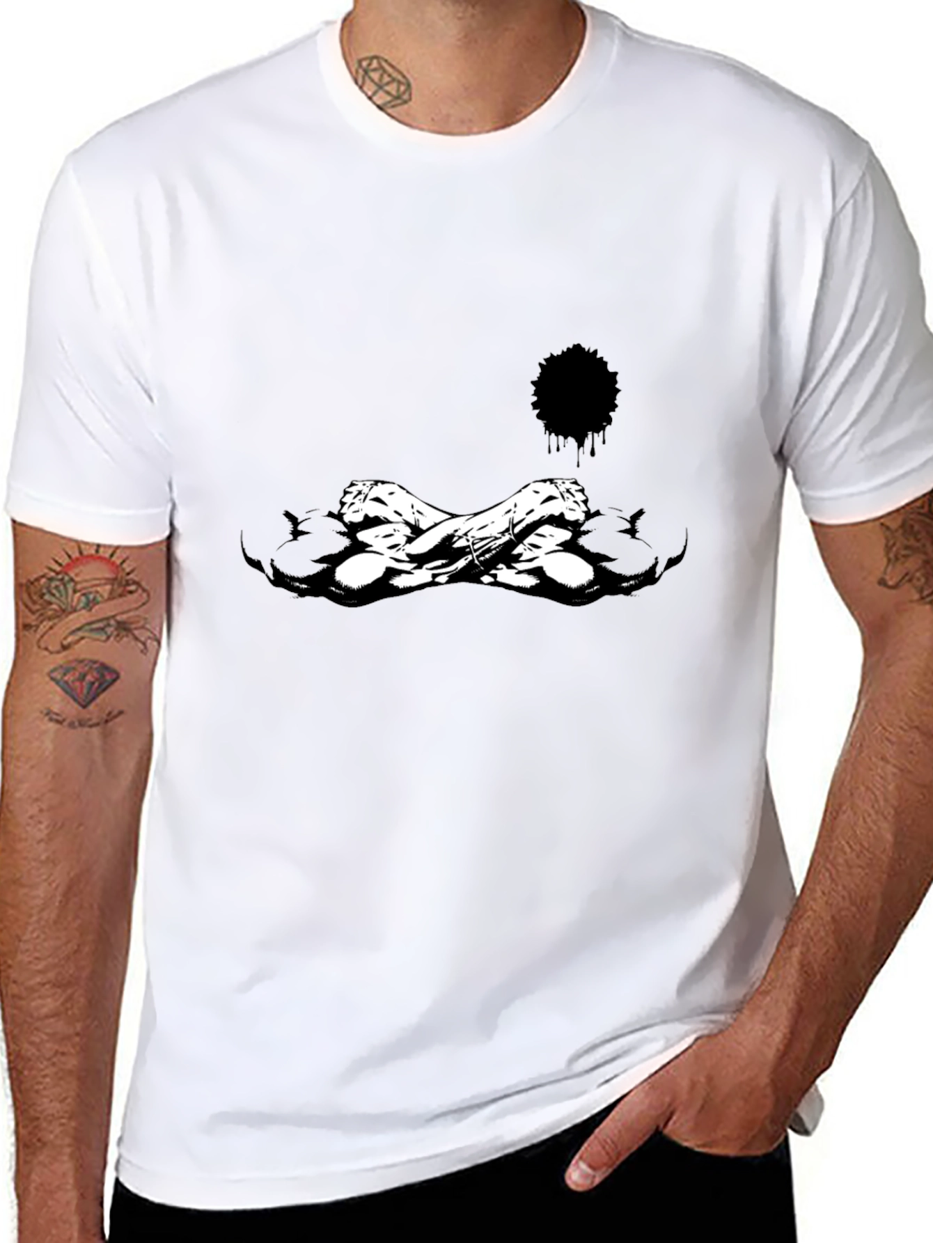Edgy Black Graphic Tee - Skull Crossbones Design
