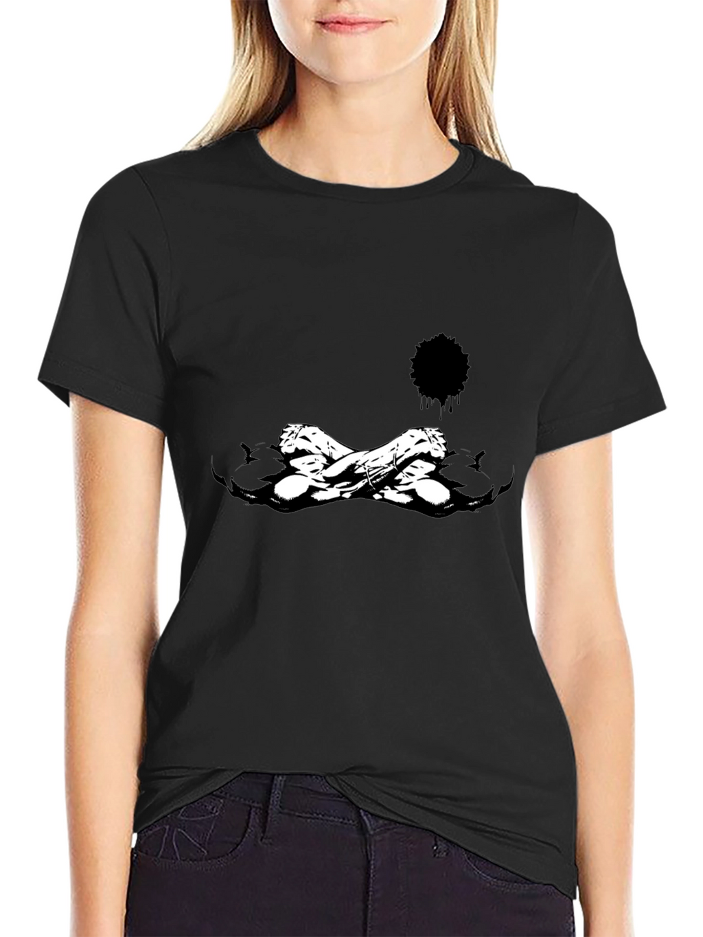 Edgy Black Graphic Tee - Skull Crossbones Design