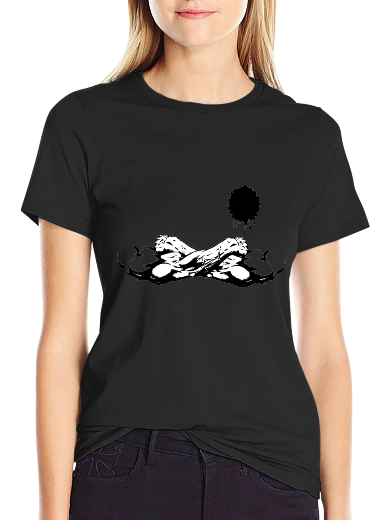 Edgy Black Graphic Tee - Skull Crossbones Design