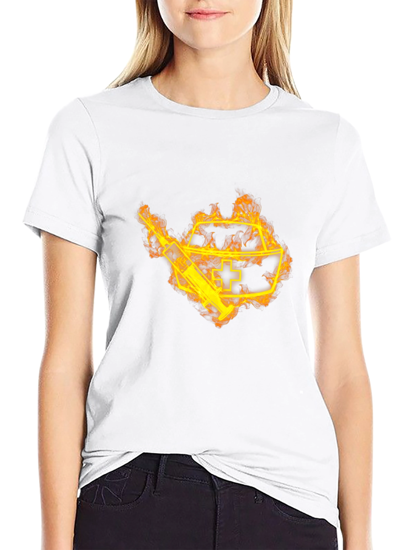 Fiery Nurse Graphic T-Shirt - Novelty Tee
