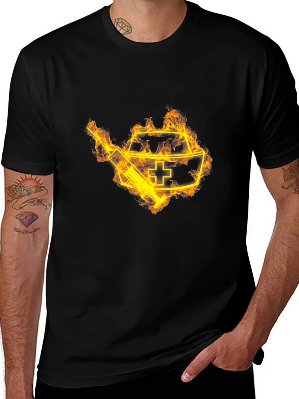 Fiery Nurse Graphic T-Shirt - Novelty Tee