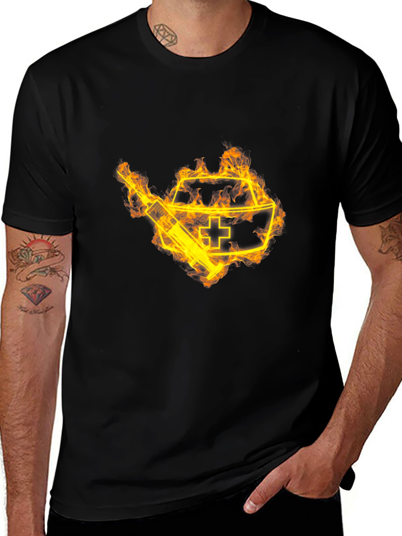 Fiery Nurse Graphic T-Shirt - Novelty Tee