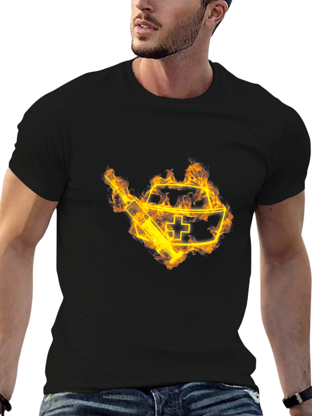 Fiery Nurse Graphic T-Shirt - Novelty Tee