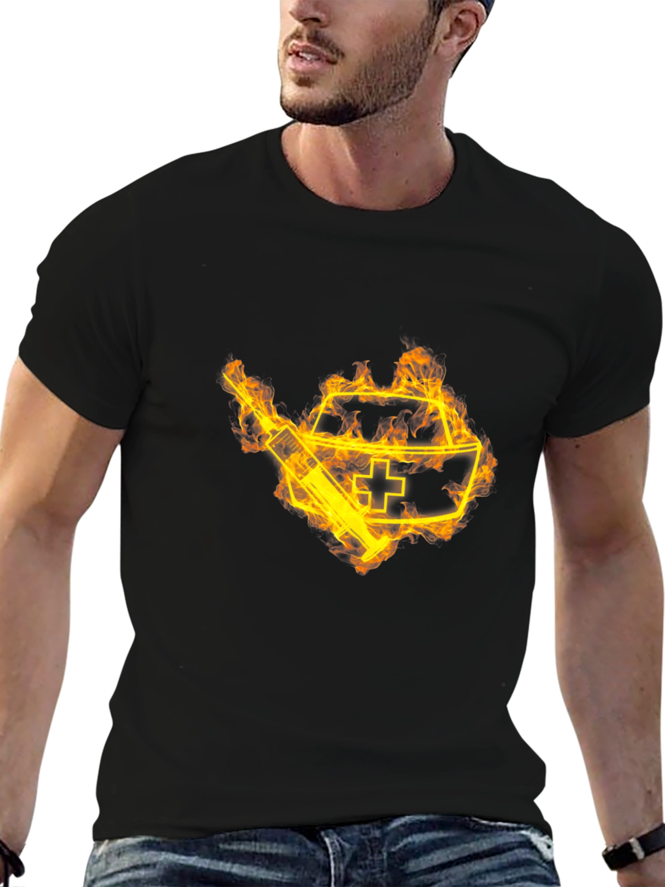 Fiery Nurse Graphic T-Shirt - Novelty Tee