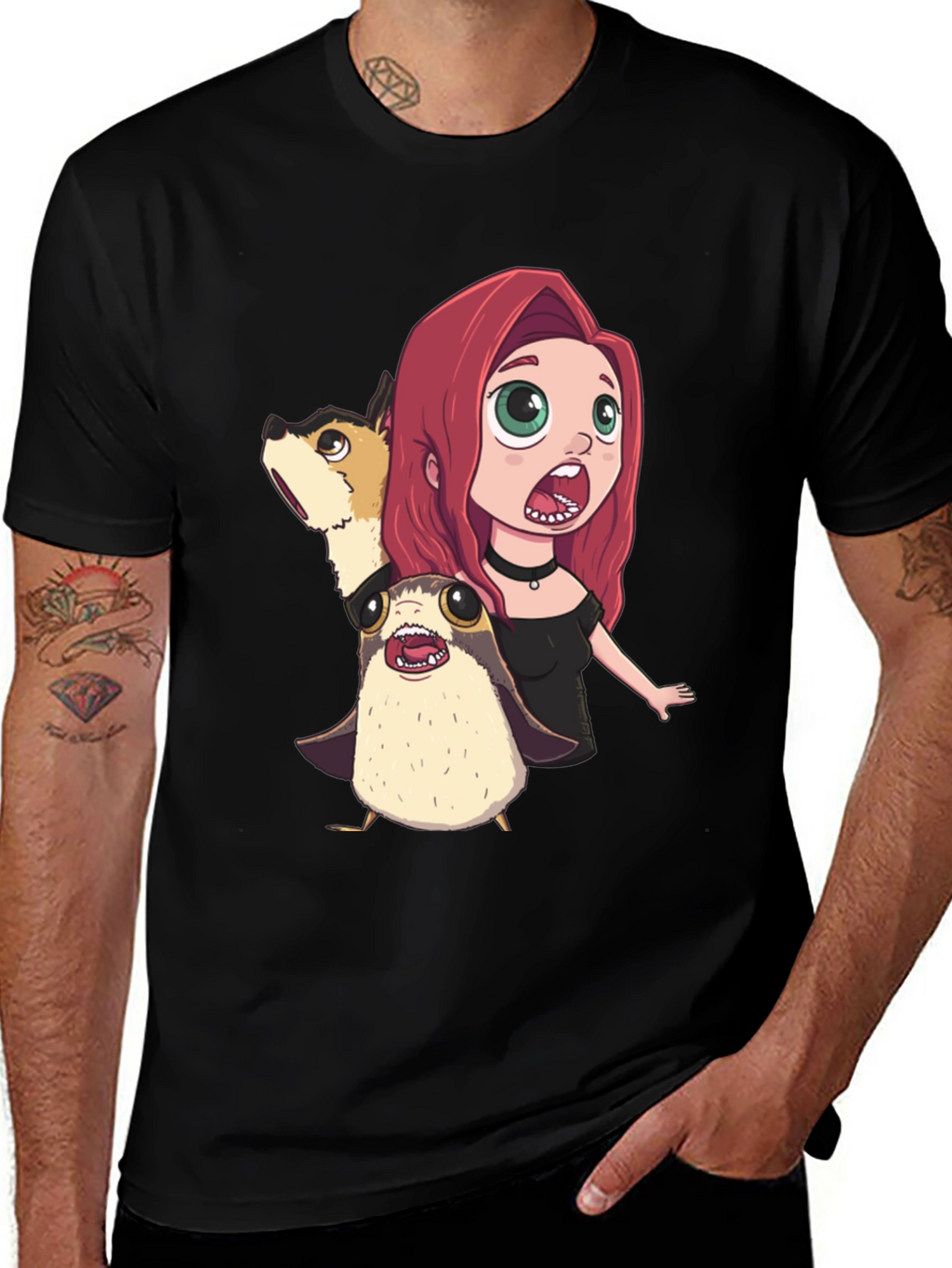 Cartoon Print Black T-Shirt