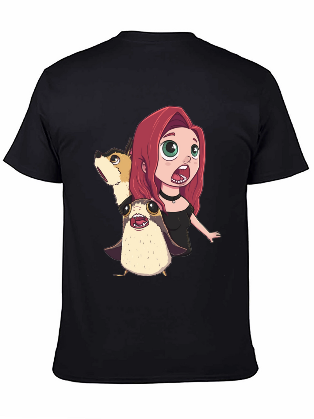 Cartoon Print Black T-Shirt