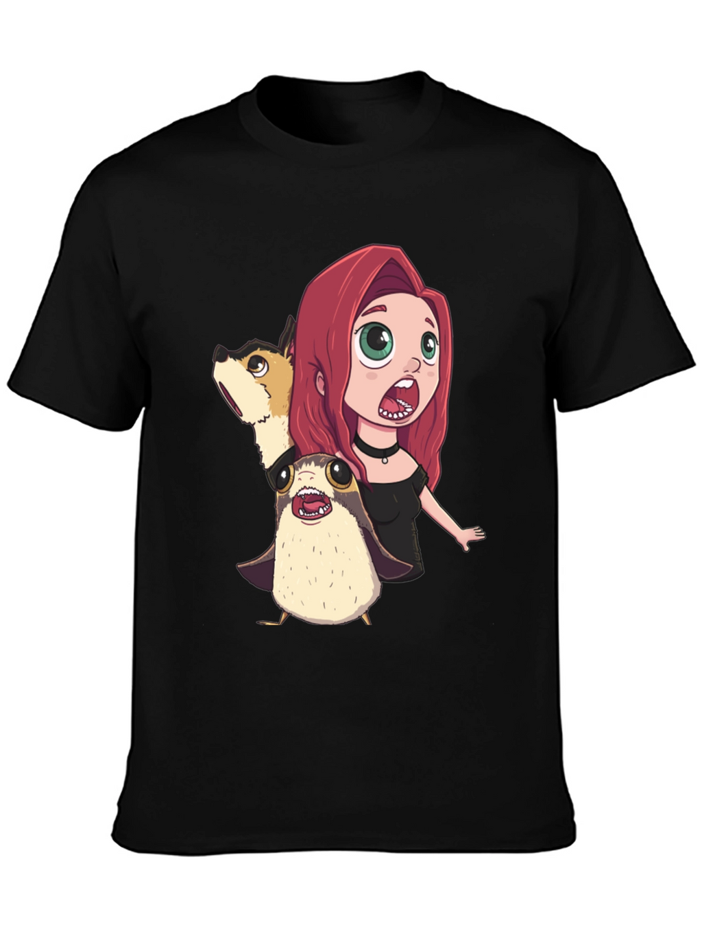 Cartoon Print Black T-Shirt