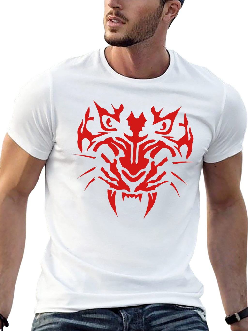 Tribal Tiger Graphic Print T-Shirt - Mens Black Tee