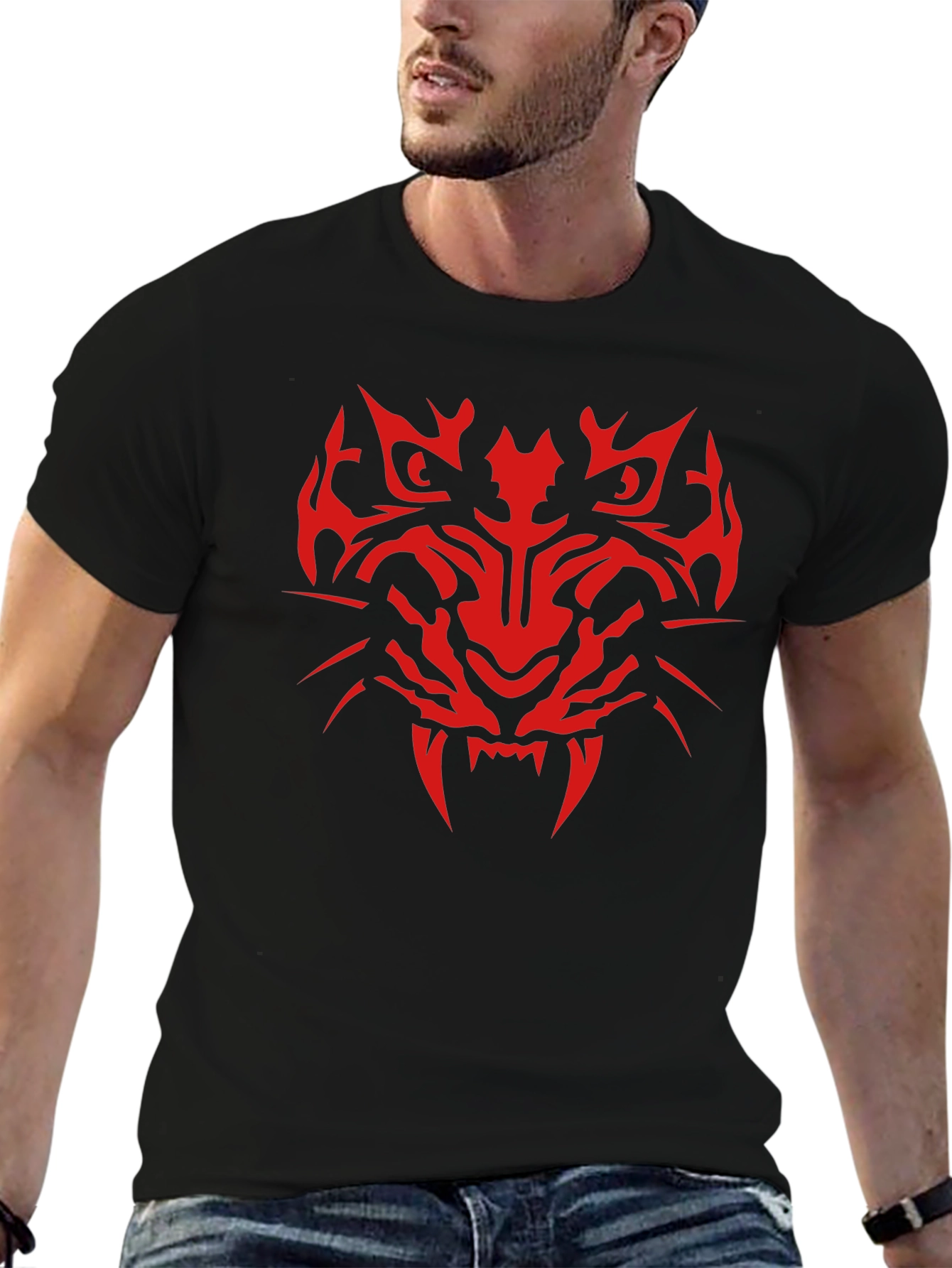 Tribal Tiger Graphic Print T-Shirt - Mens Black Tee