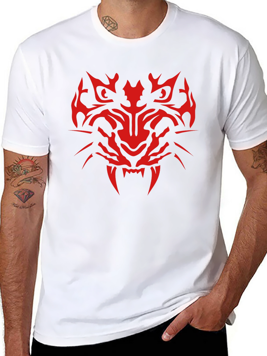 Tribal Tiger Graphic Print T-Shirt - Mens Black Tee