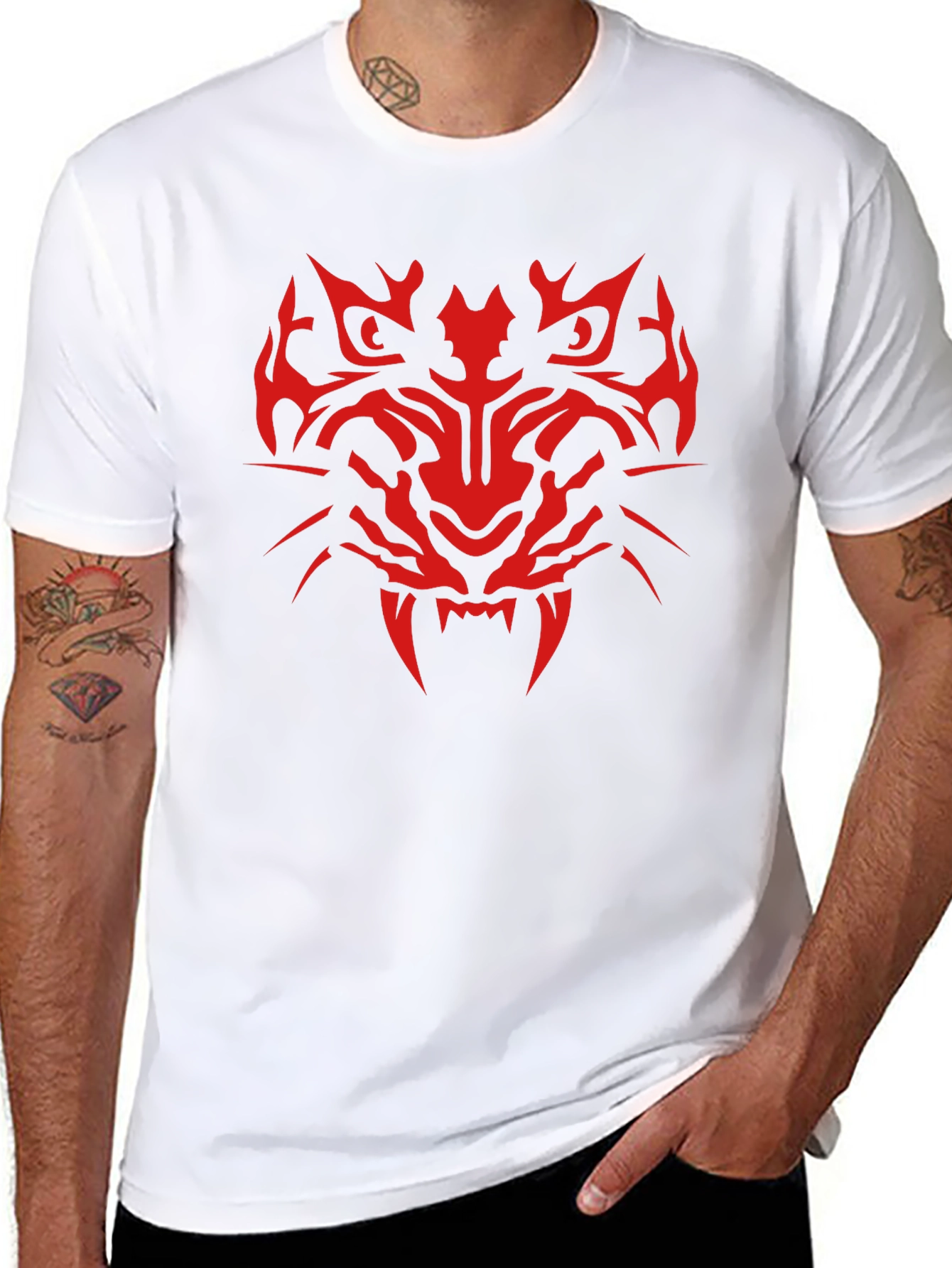 Tribal Tiger Graphic Print T-Shirt - Mens Black Tee