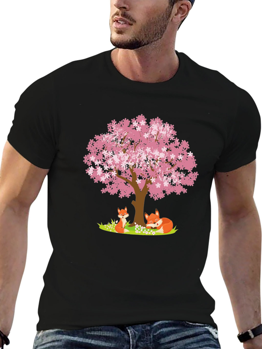 Fox & Cherry Blossom Tree Graphic Tee