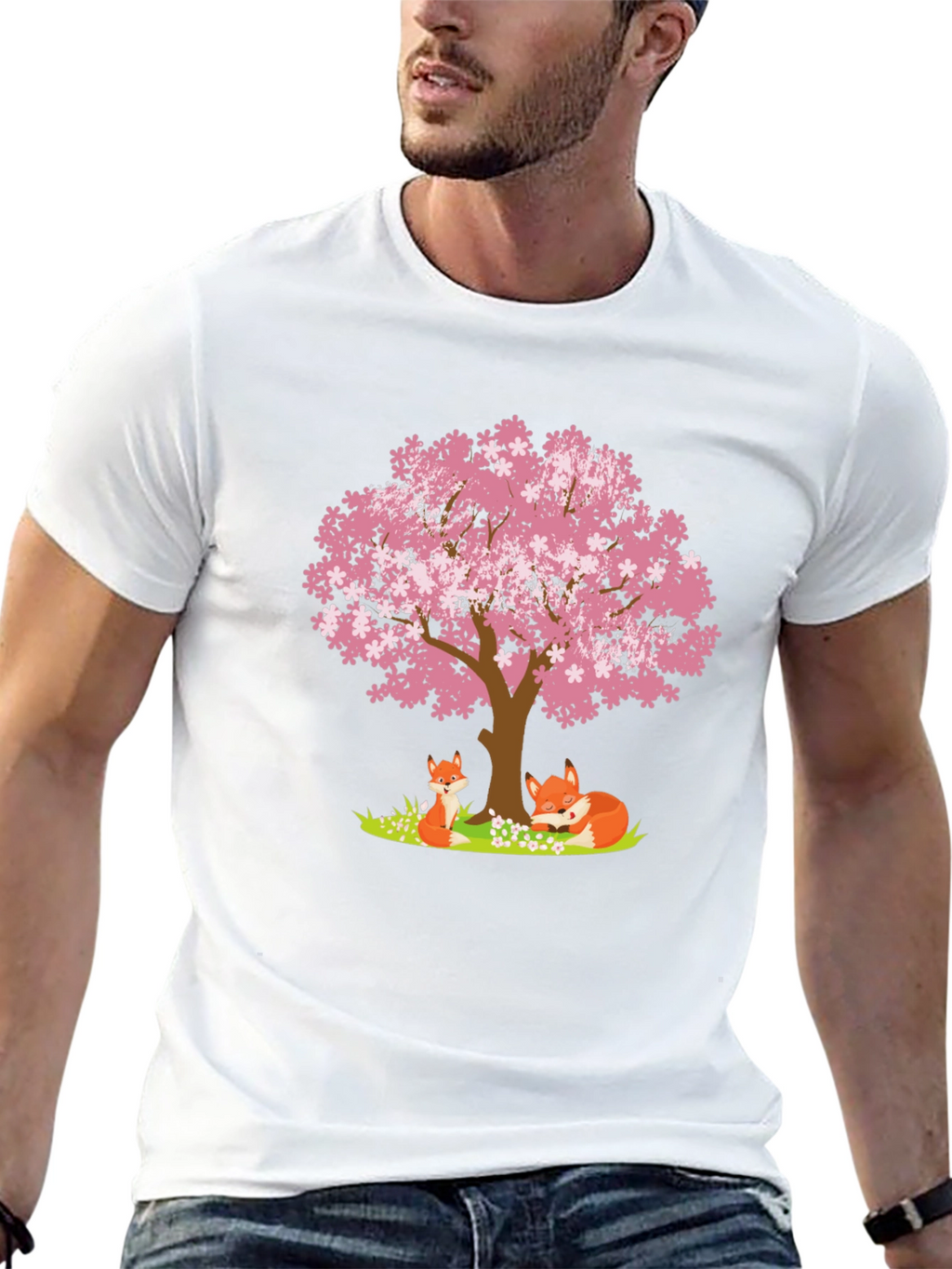 Fox & Cherry Blossom Tree Graphic Tee