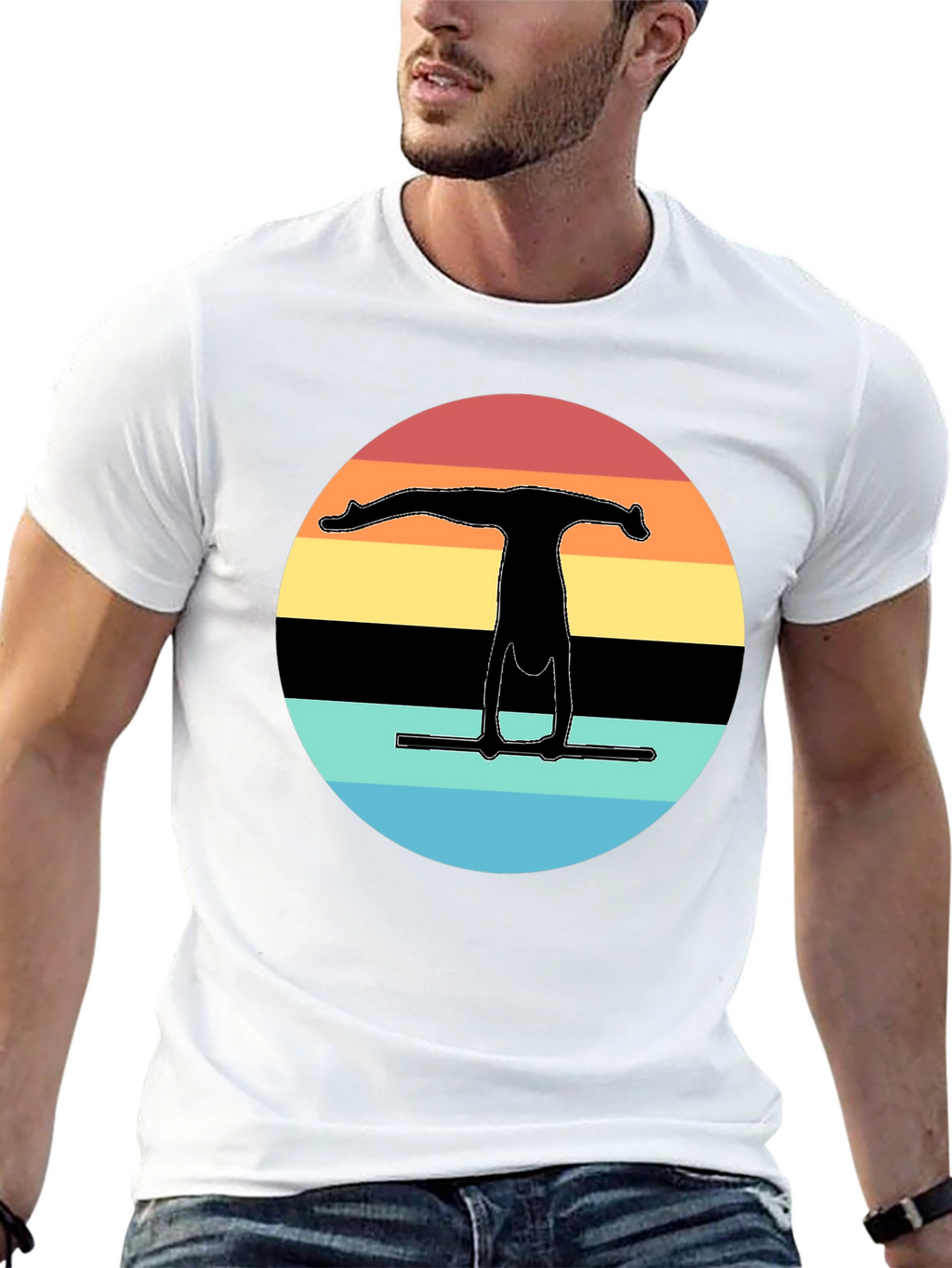 Gymnast Silhouette Sunset Graphic Tee - Black Cotton Blend