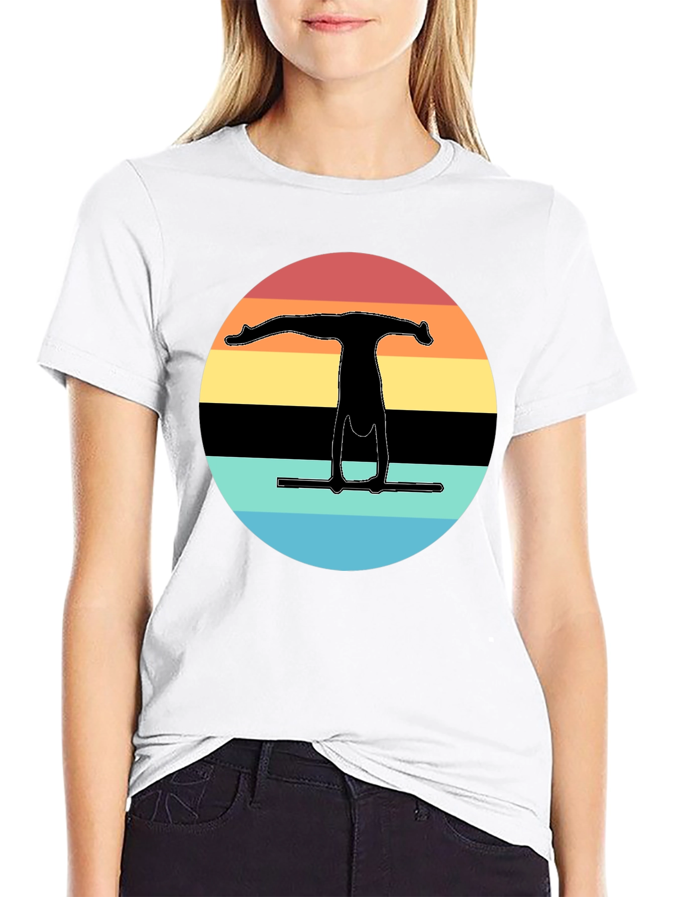 Gymnast Silhouette Sunset Graphic Tee - Black Cotton Blend