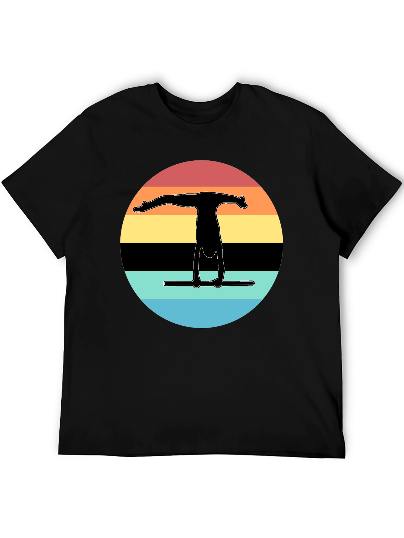 Gymnast Silhouette Sunset Graphic Tee - Black Cotton Blend