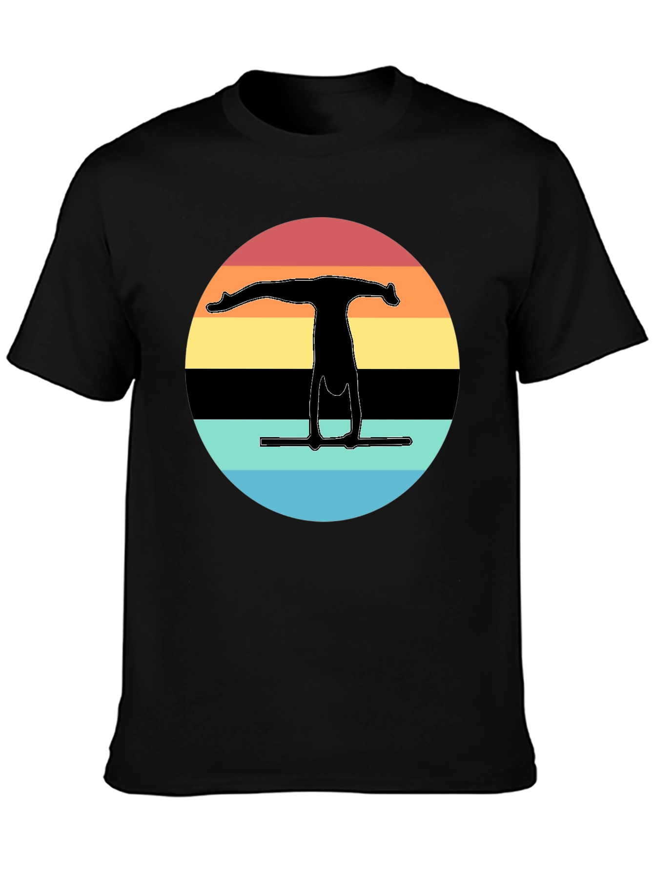 Gymnast Silhouette Sunset Graphic Tee - Black Cotton Blend