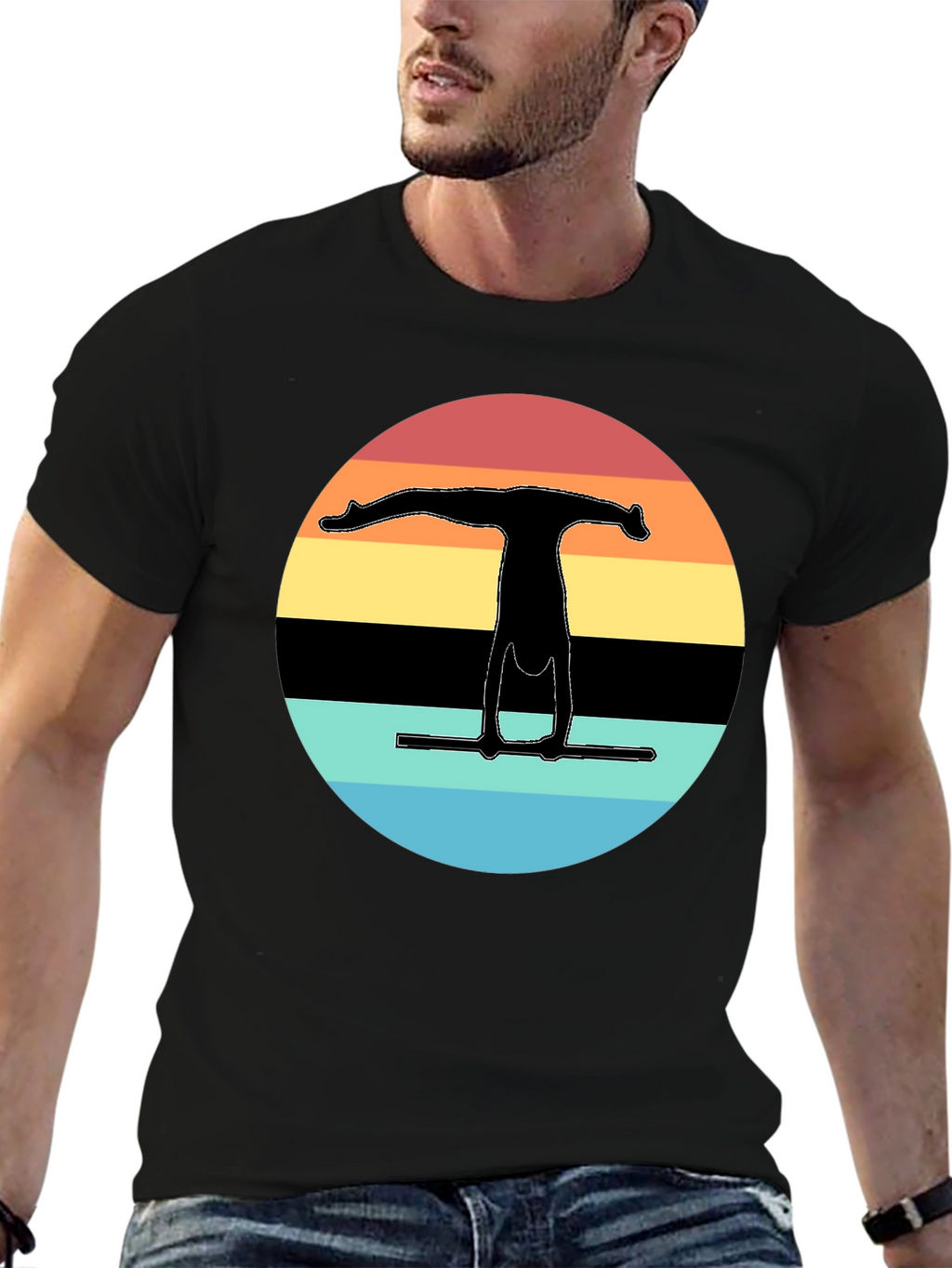 Gymnast Silhouette Sunset Graphic Tee - Black Cotton Blend