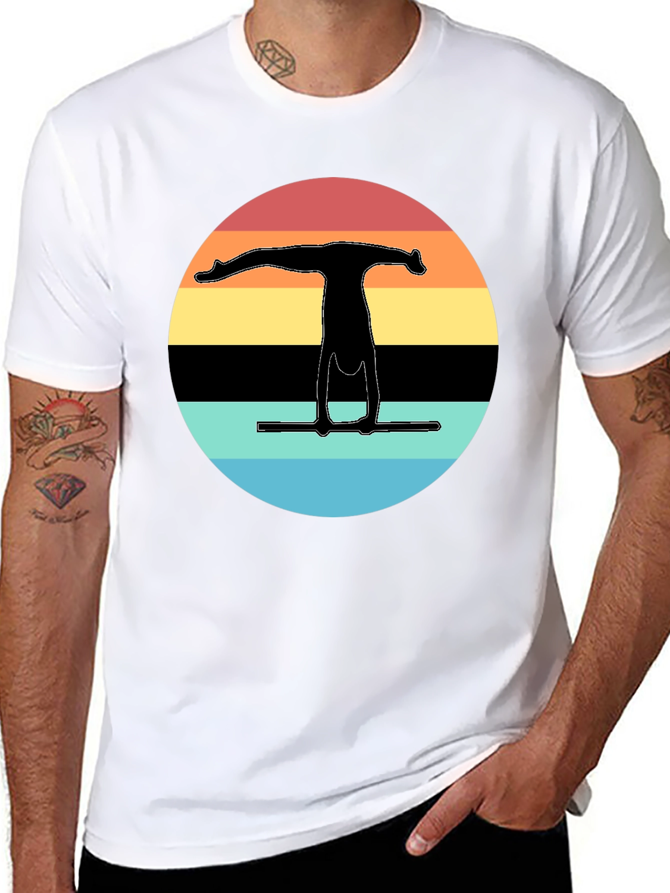 Gymnast Silhouette Sunset Graphic Tee - Black Cotton Blend