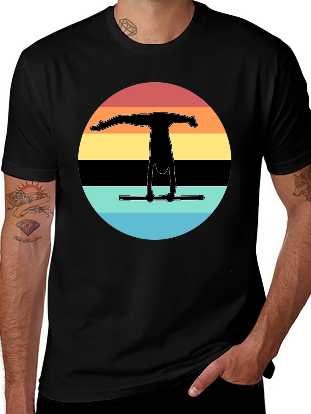 Gymnast Silhouette Sunset Graphic Tee - Black Cotton Blend