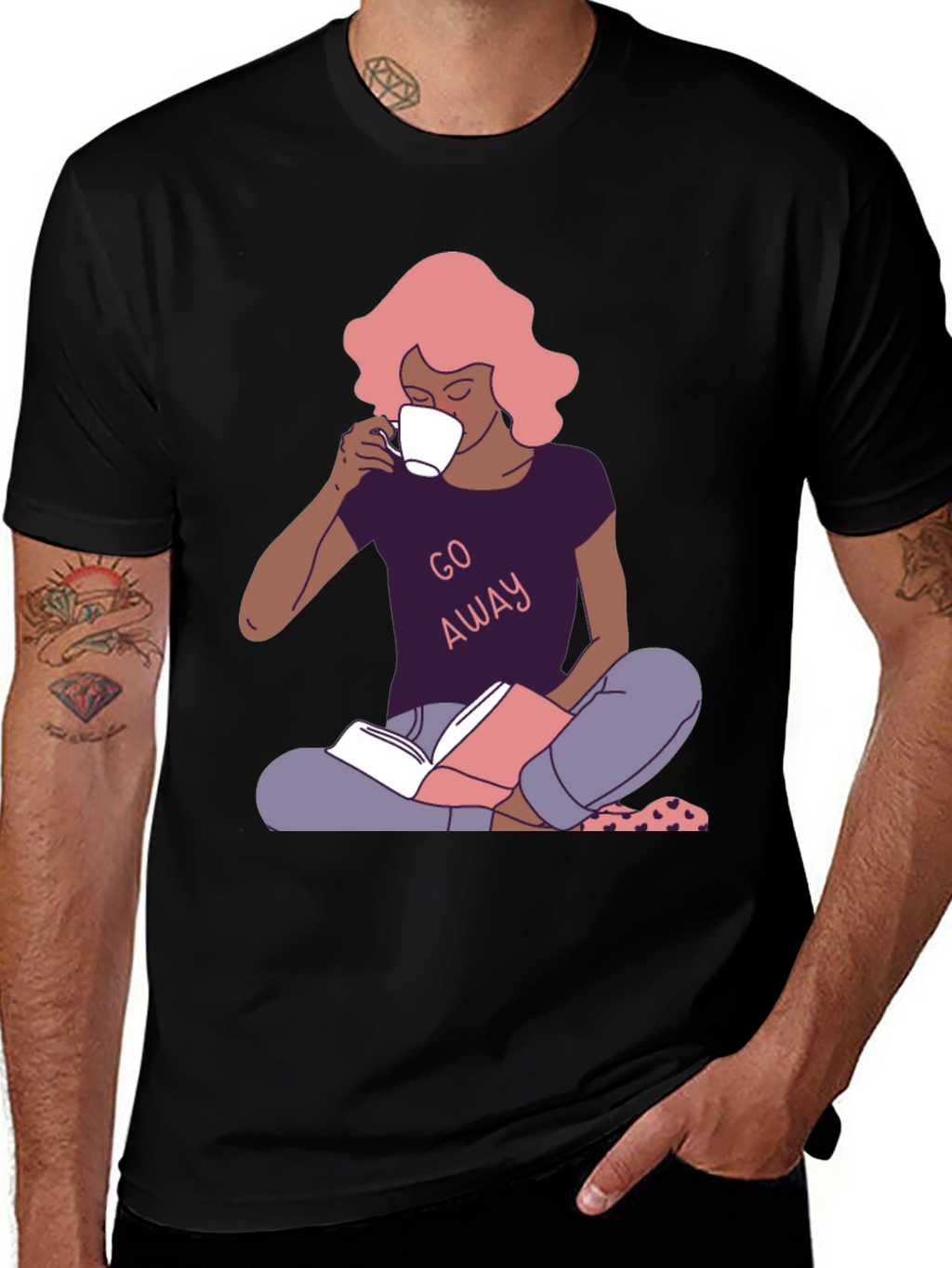Go Away T-Shirt - Reader Girl with Coffee