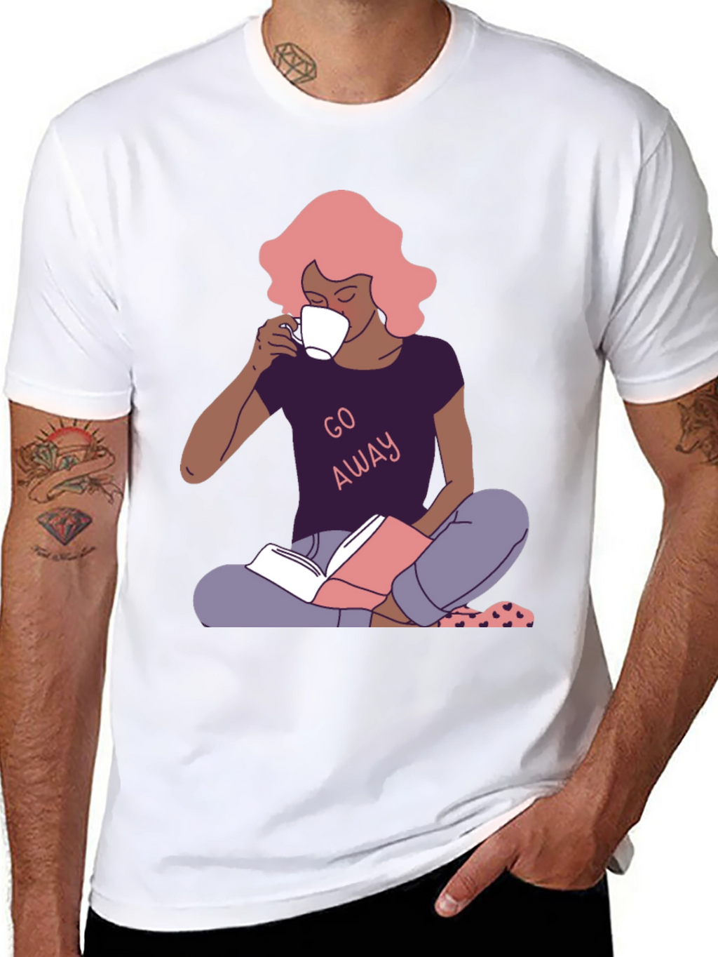 Go Away T-Shirt - Reader Girl with Coffee