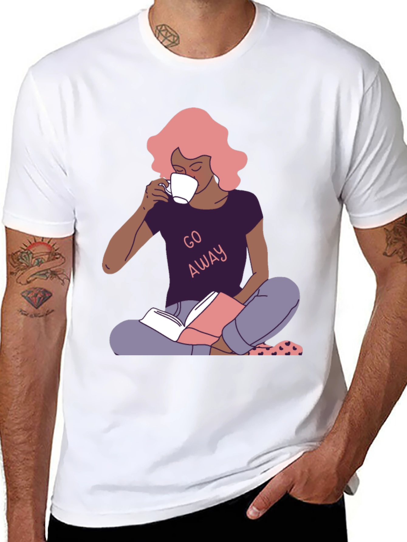 Go Away T-Shirt - Reader Girl with Coffee