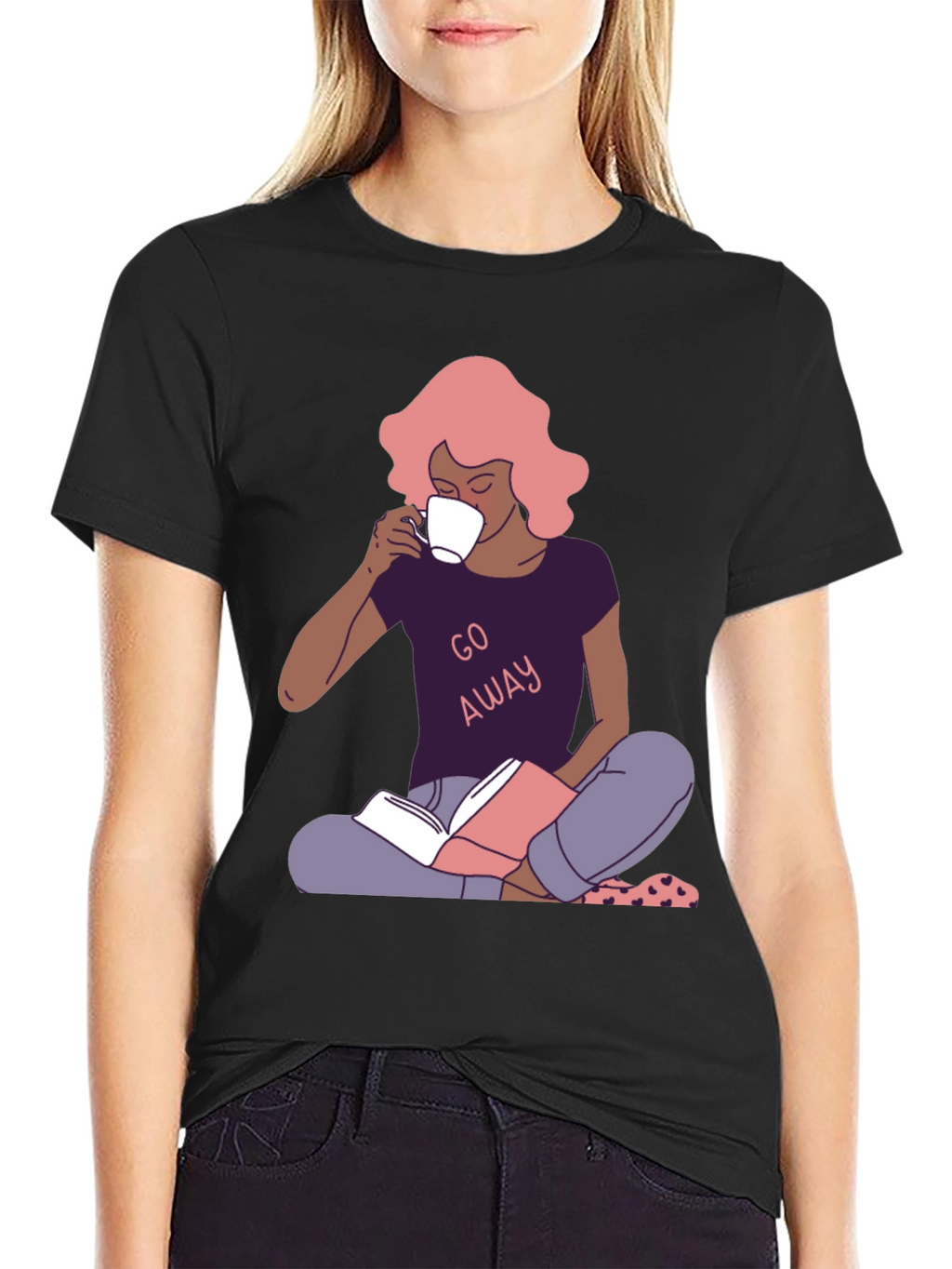 Go Away T-Shirt - Reader Girl with Coffee