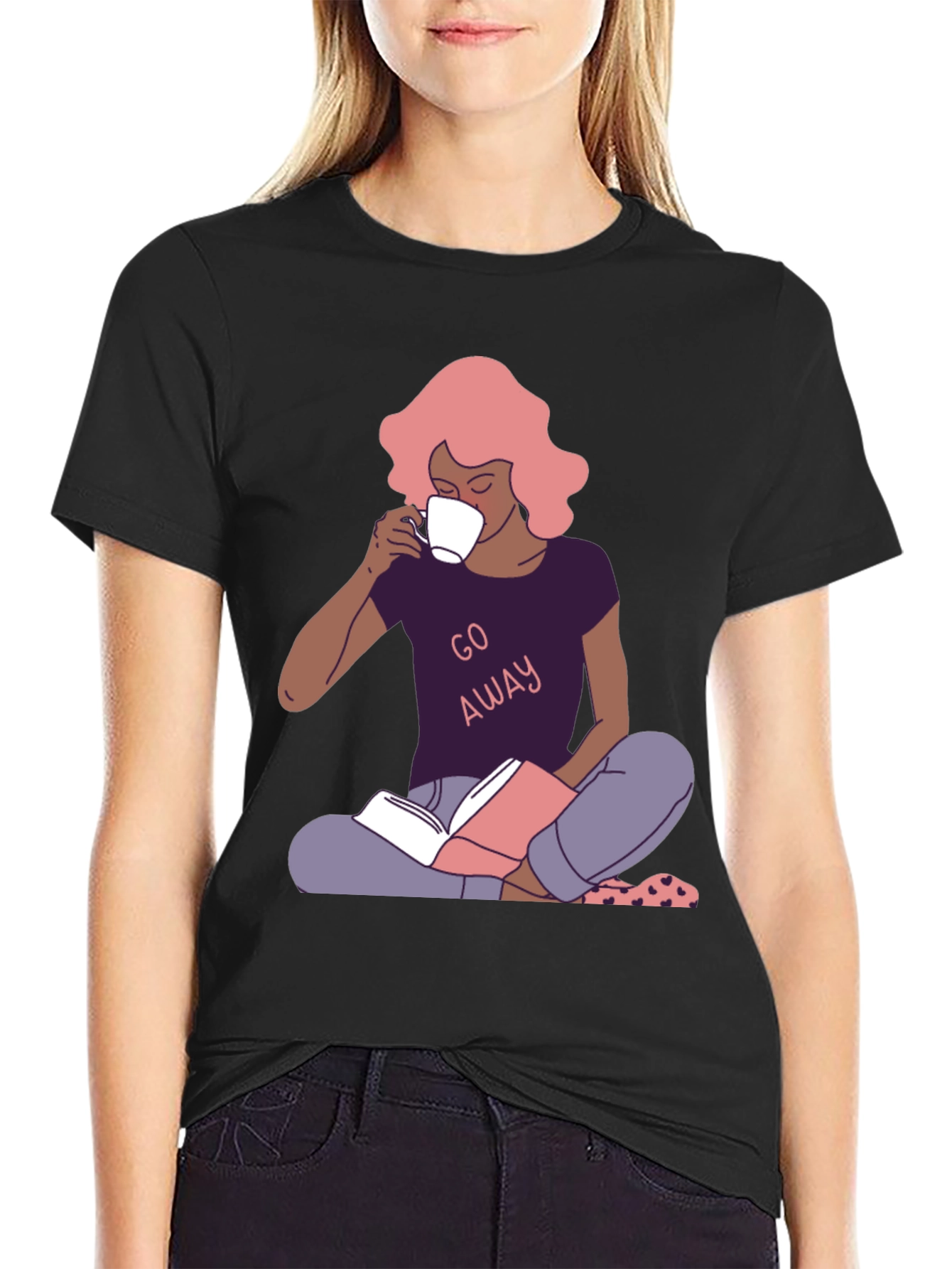 Go Away T-Shirt - Reader Girl with Coffee