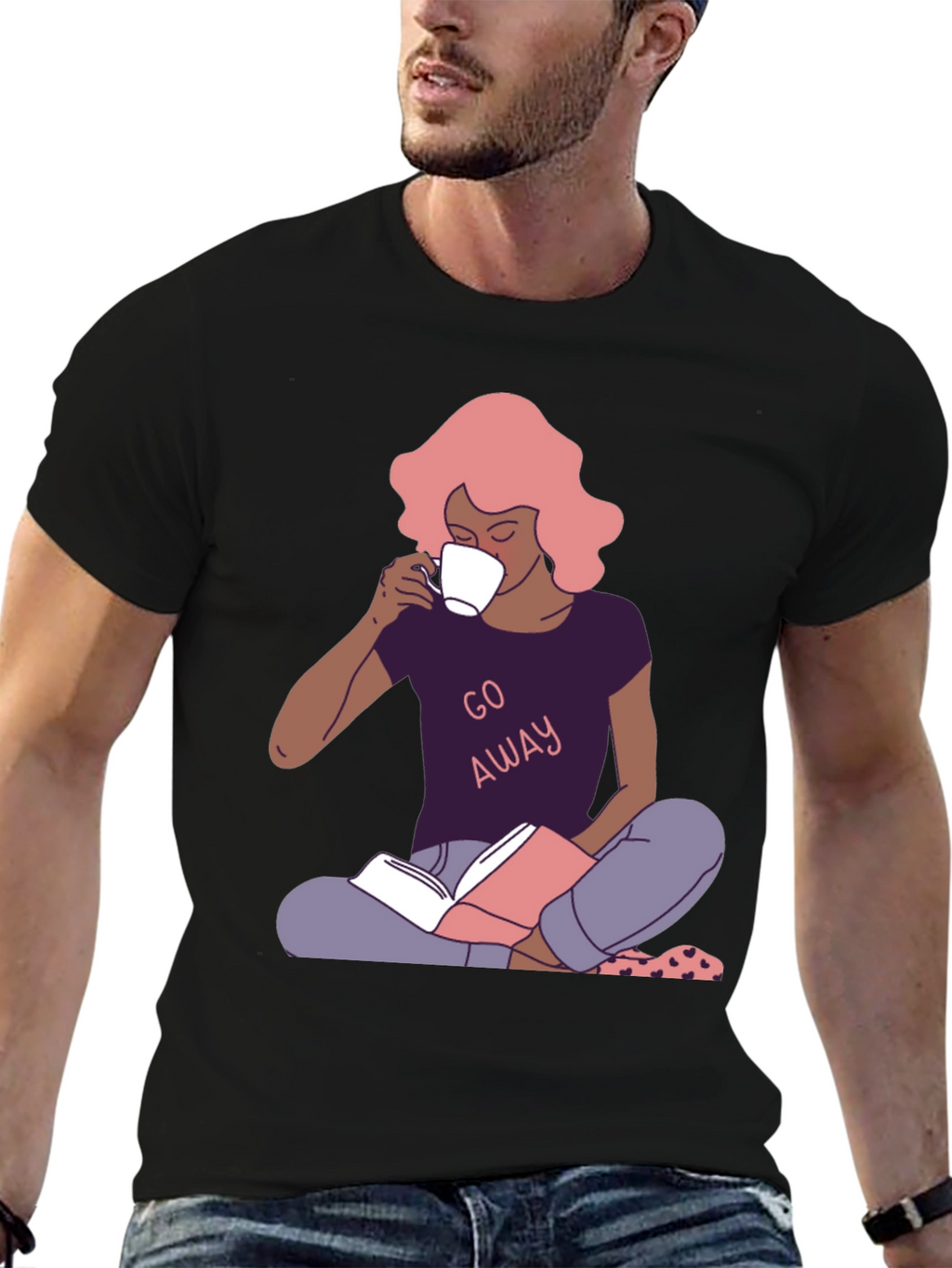 Go Away T-Shirt - Reader Girl with Coffee
