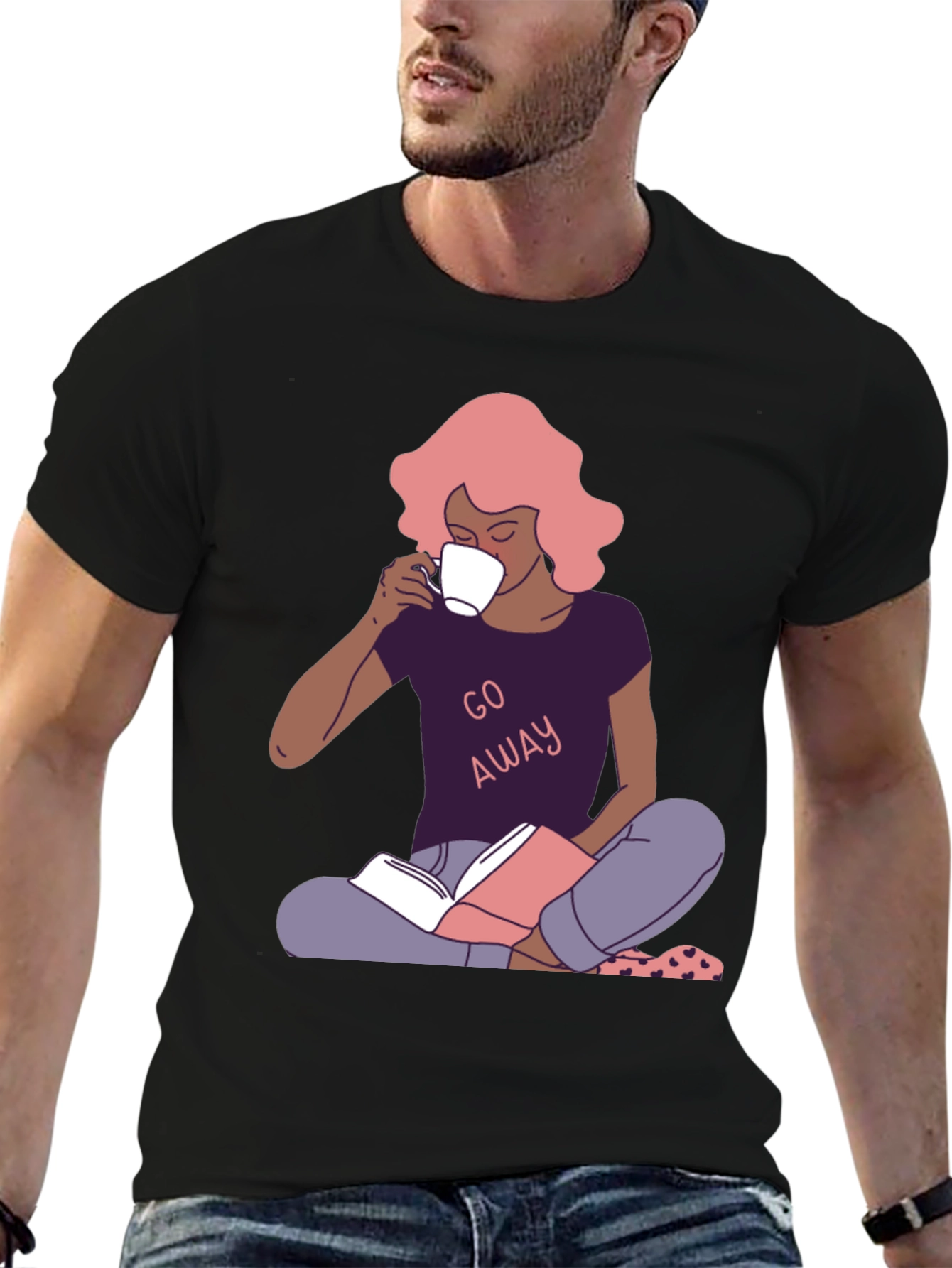 Go Away T-Shirt - Reader Girl with Coffee