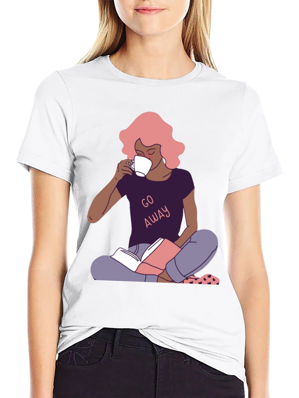 Go Away T-Shirt - Reader Girl with Coffee