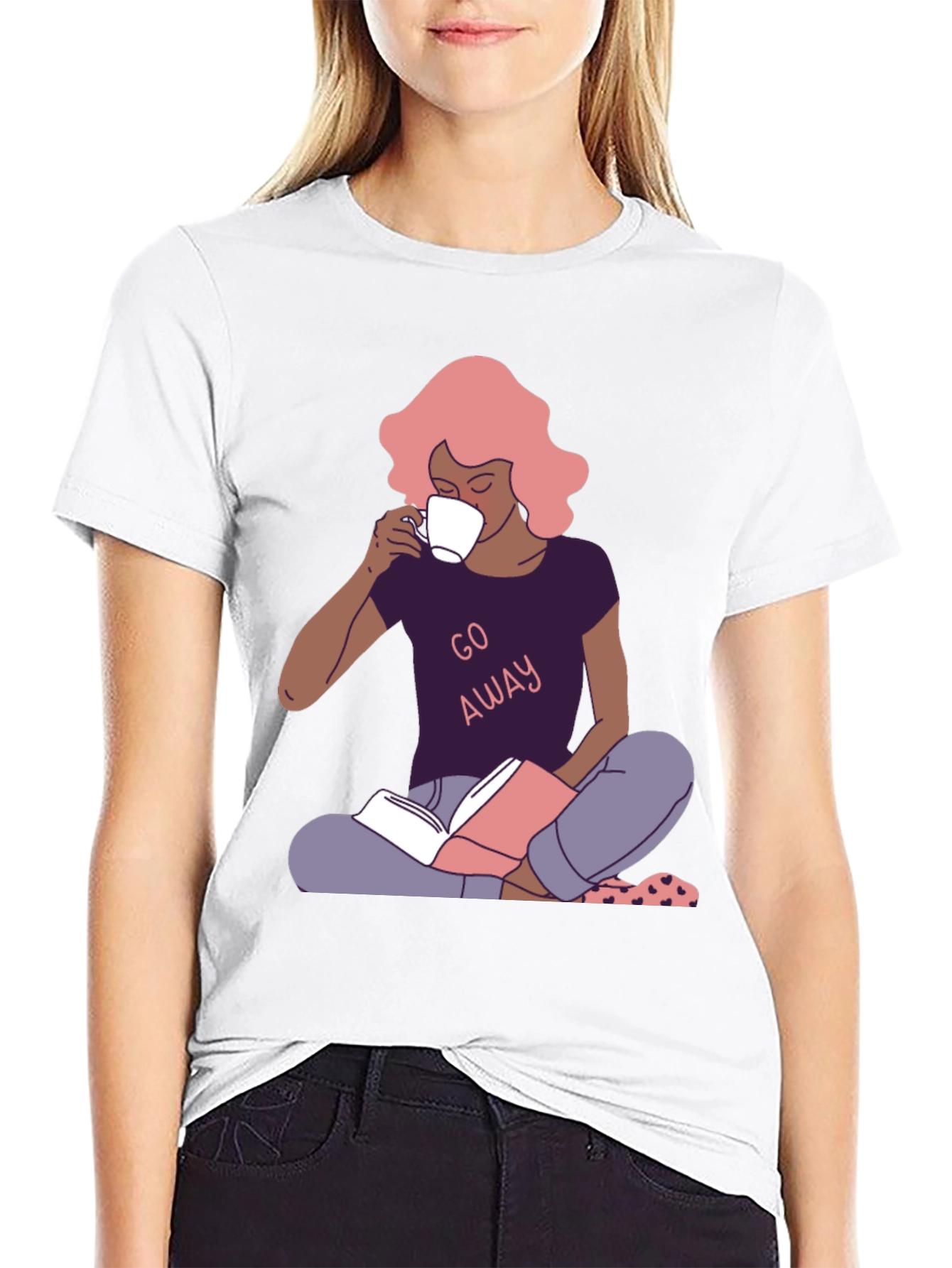Go Away T-Shirt - Reader Girl with Coffee