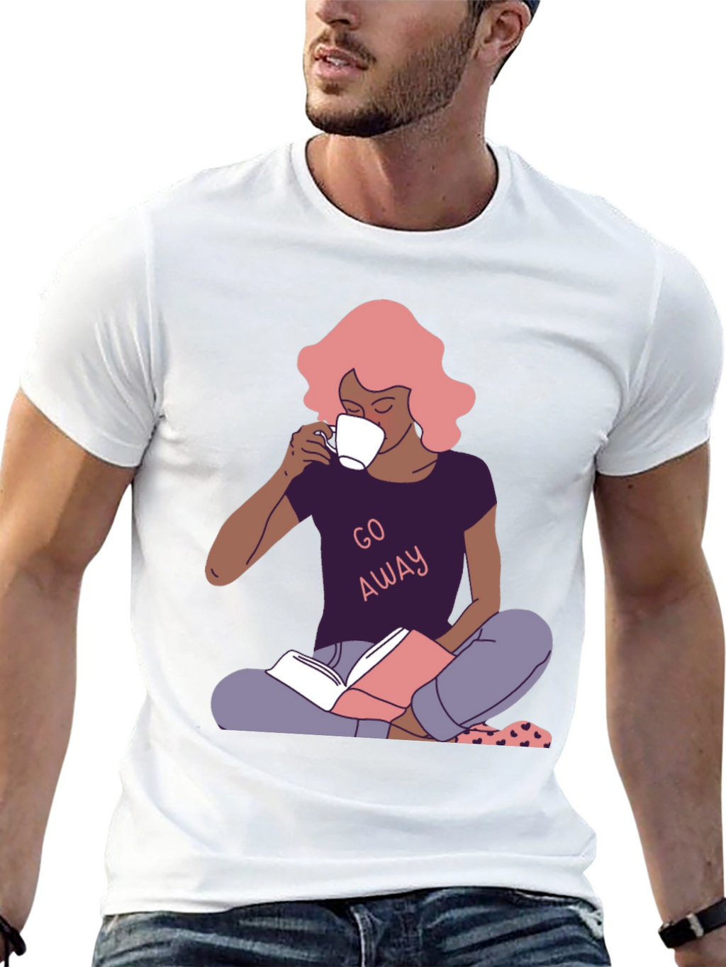 Go Away T-Shirt - Reader Girl with Coffee