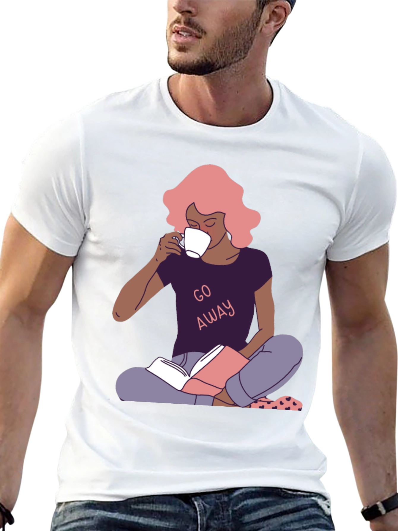 Go Away T-Shirt - Reader Girl with Coffee