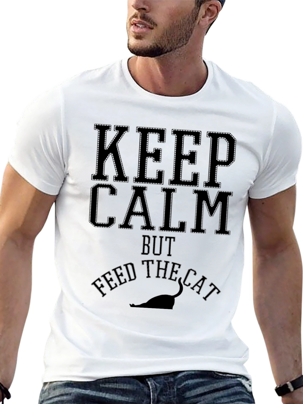 Keep Calm Feed Cat Black Graphic Tee - Mens