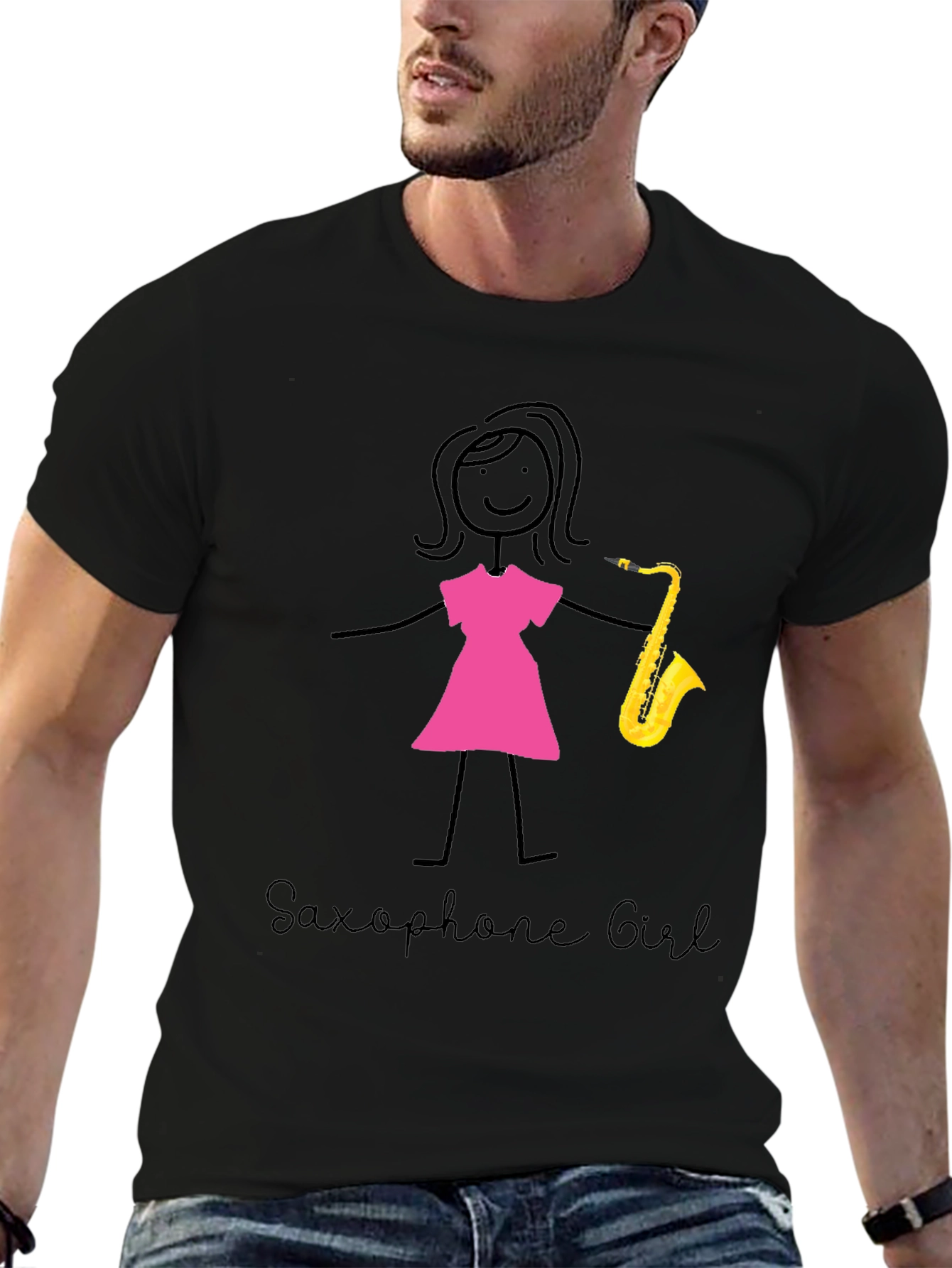 Saxophone Girl Graphic T-Shirt Cotton Tee Music Lover Gift