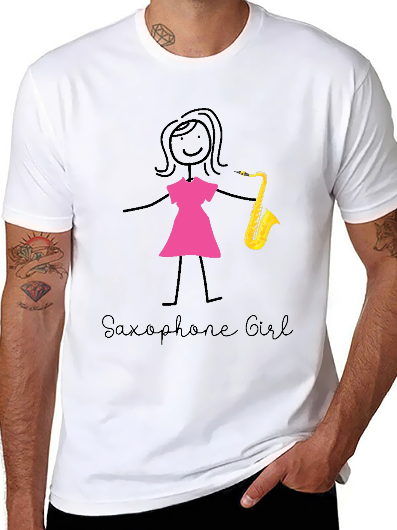 Saxophone Girl Graphic T-Shirt Cotton Tee Music Lover Gift