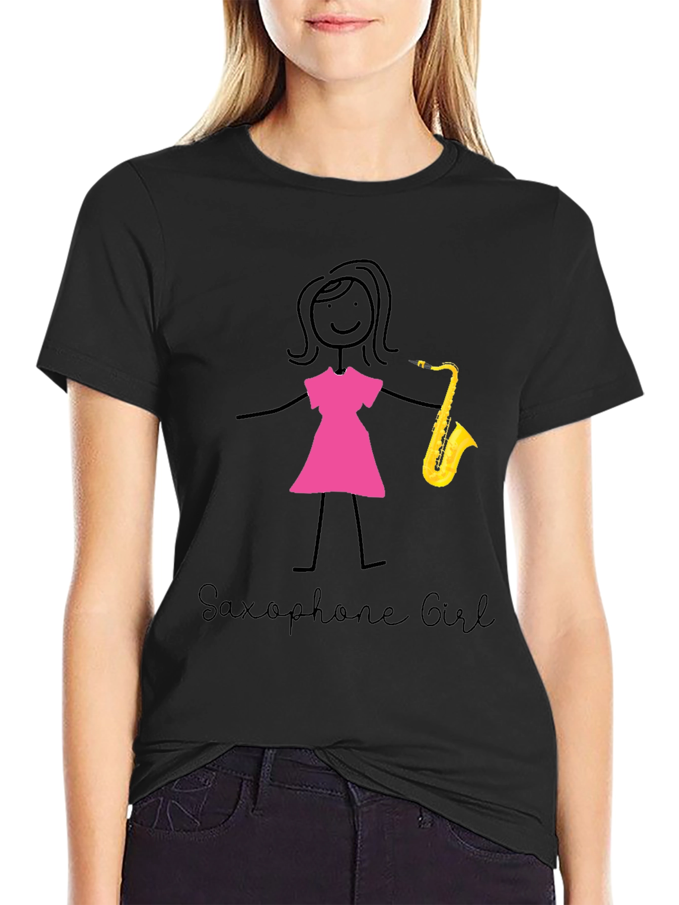 Saxophone Girl Graphic T-Shirt Cotton Tee Music Lover Gift