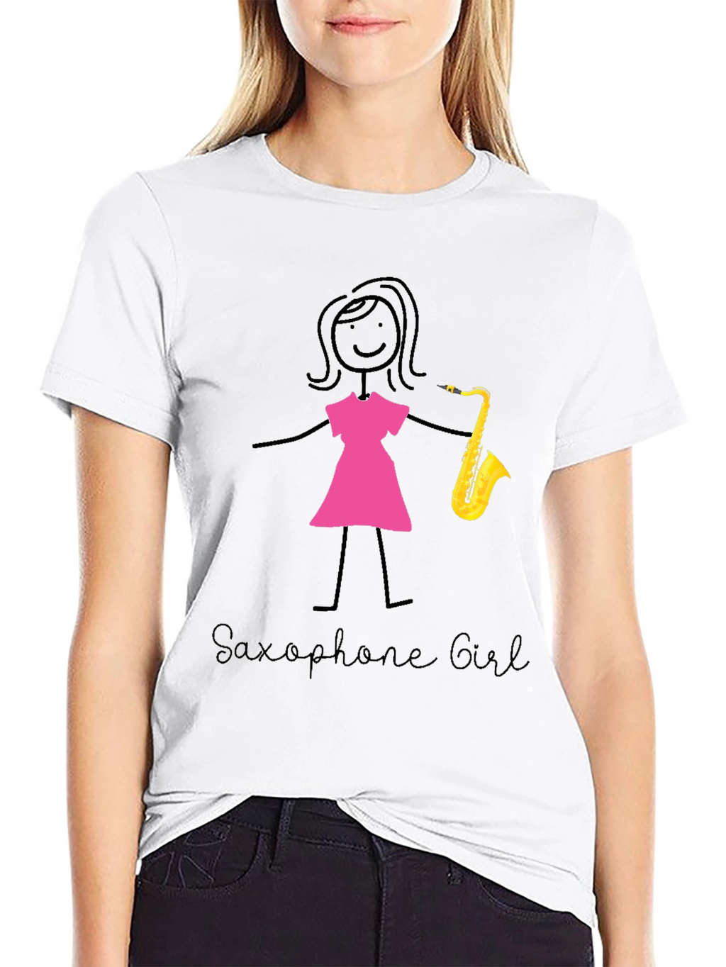Saxophone Girl Graphic T-Shirt Cotton Tee Music Lover Gift