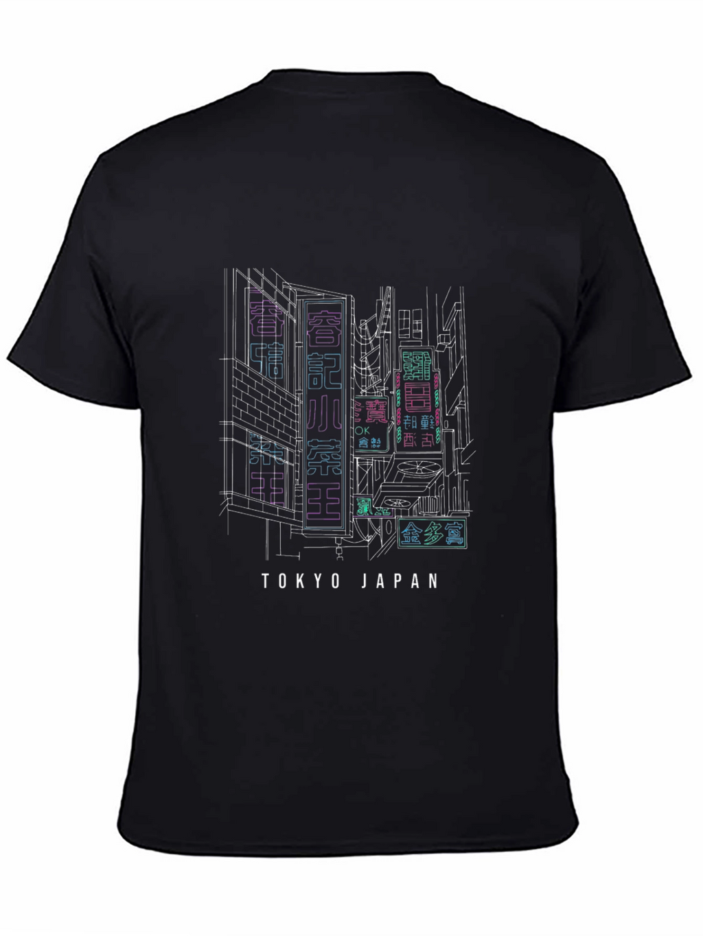 Tokyo Japan Neon Cityscape Black T-Shirt