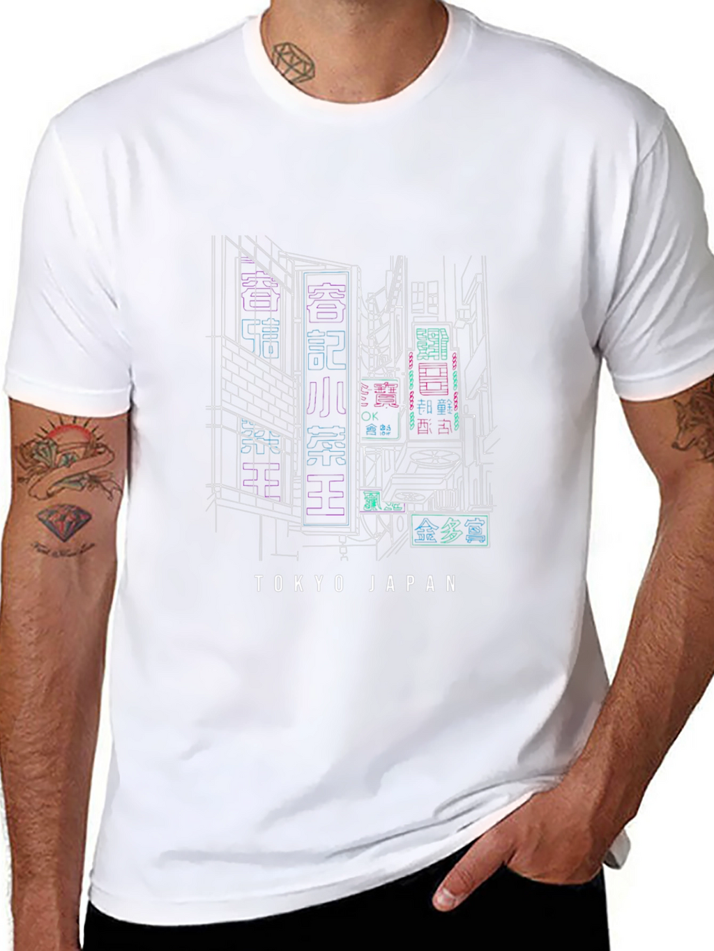 Tokyo Japan Neon Cityscape Black T-Shirt