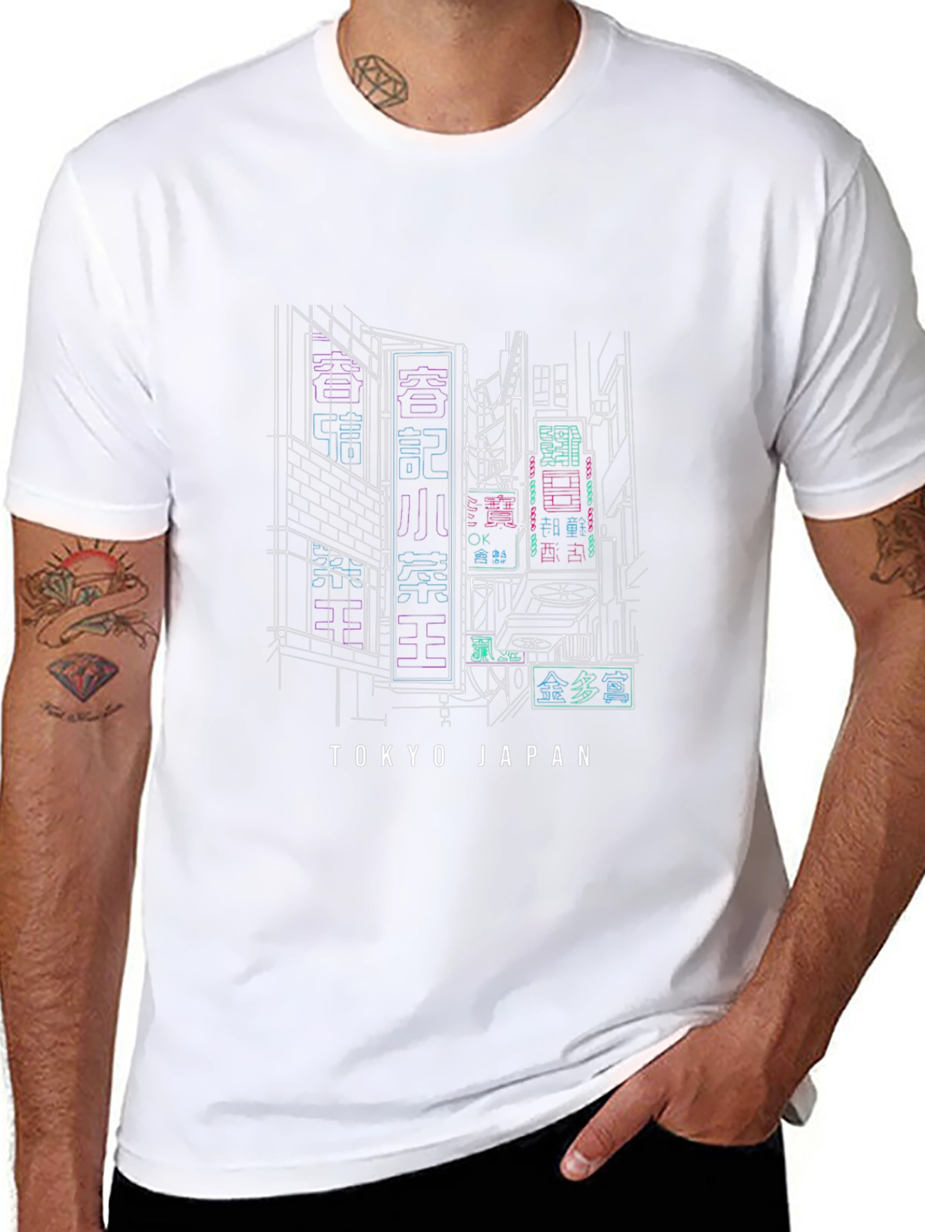 Tokyo Japan Neon Cityscape Black T-Shirt
