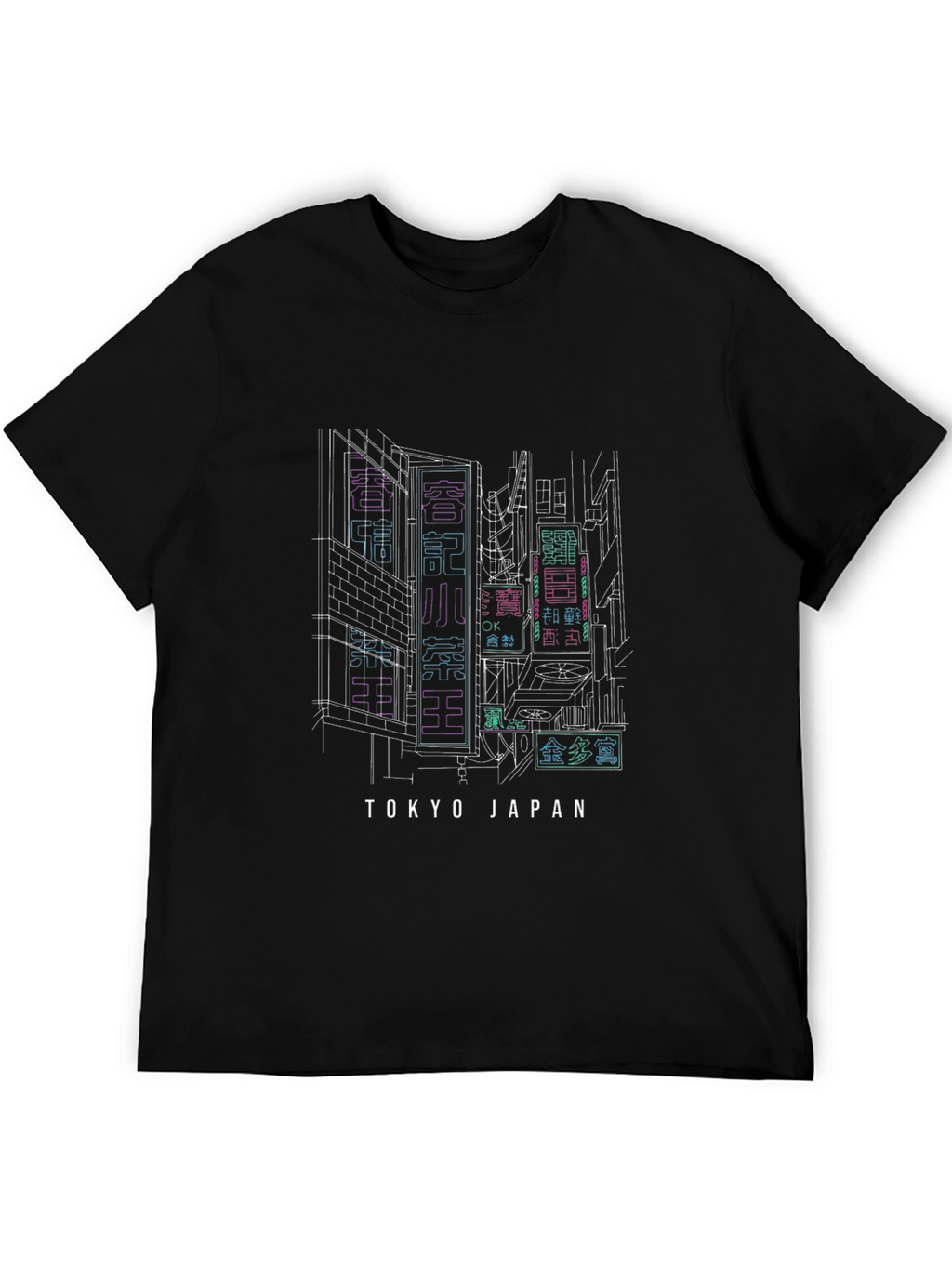 Tokyo Japan Neon Cityscape Black T-Shirt