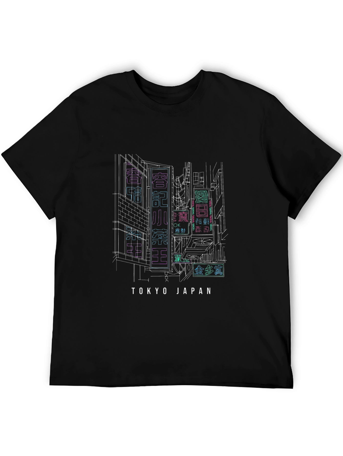 Tokyo Japan Neon Cityscape Black T-Shirt