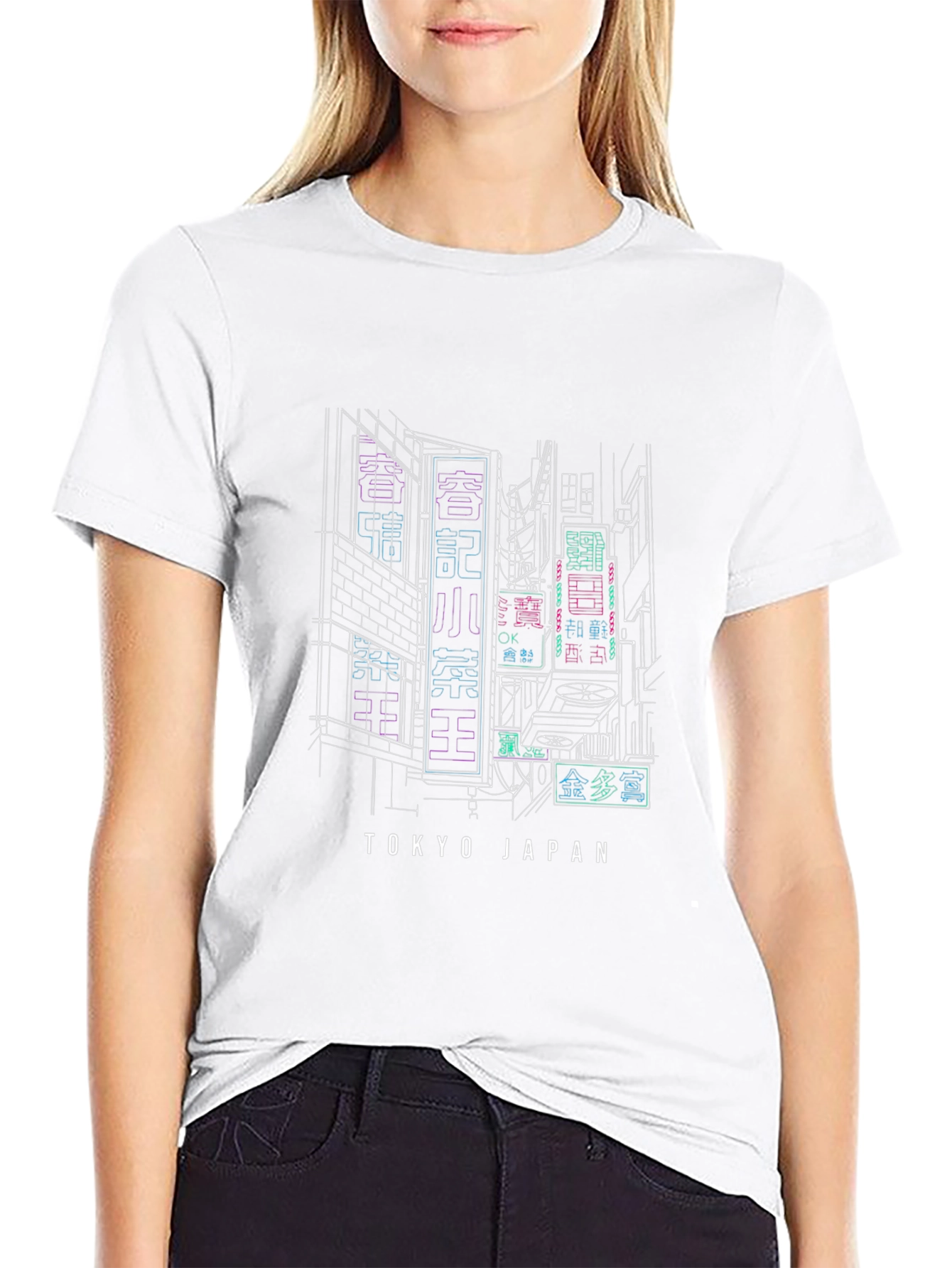 Tokyo Japan Neon Cityscape Black T-Shirt