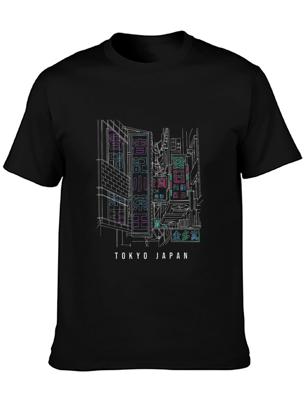 Tokyo Japan Neon Cityscape Black T-Shirt