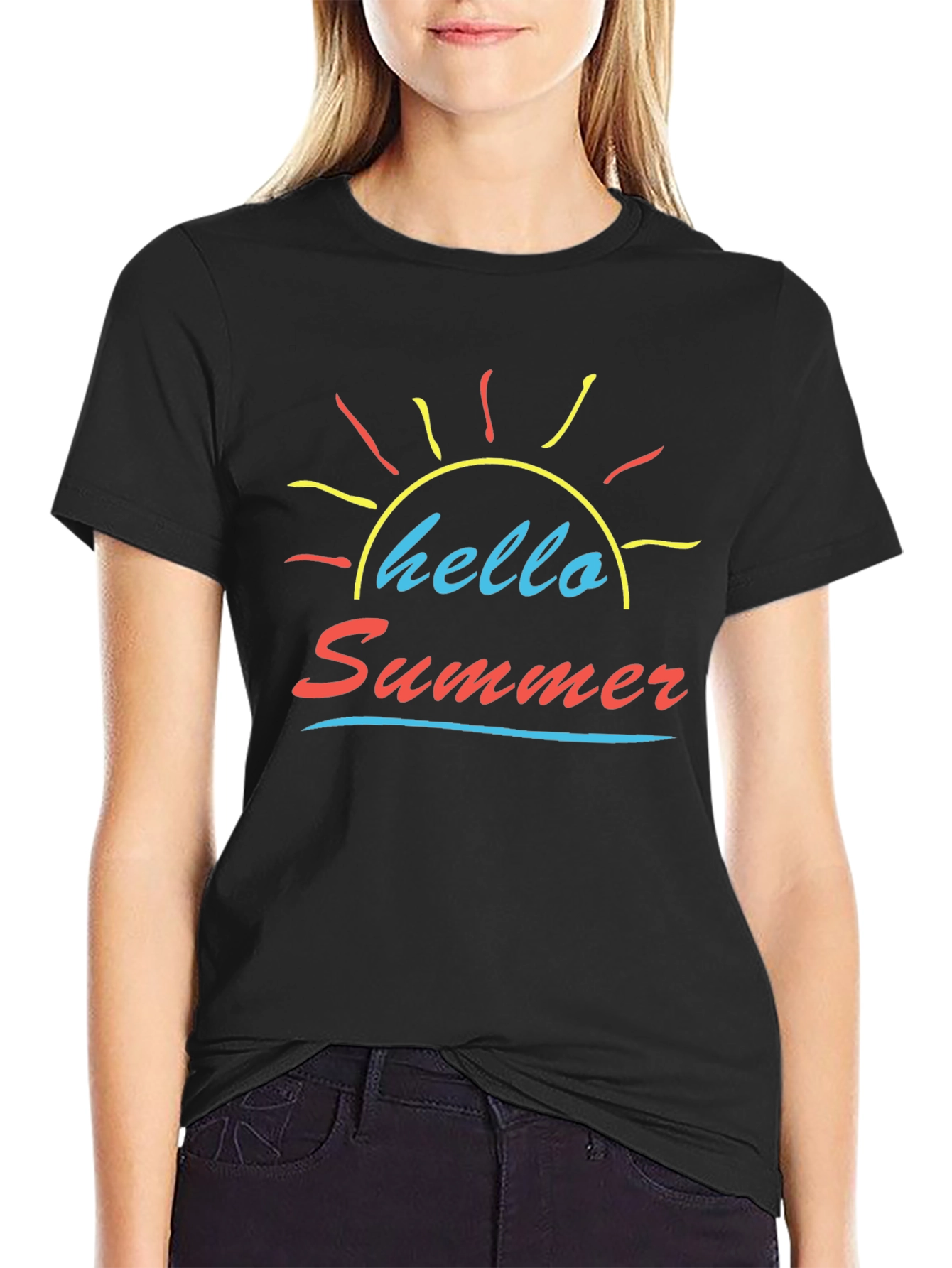 Hello Summer Black Graphic Tee