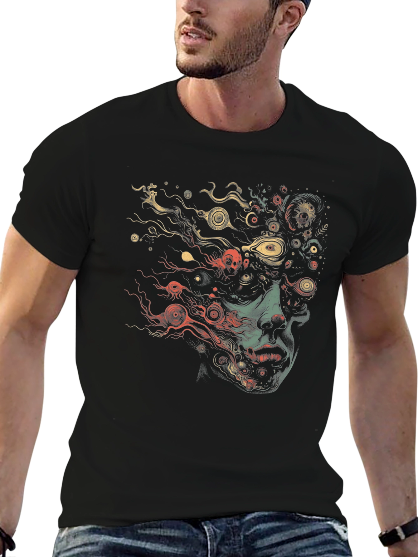 Abstract Face Graphic Black T-Shirt